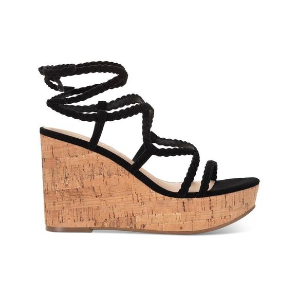 SUN STONE Shoes - SUN STONE Womens Black 1-1/2" Platform Trinnie Round Toe Wedge Heeled Sandal 9 M